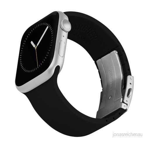 Archer Watch Straps Anpassade Passform Klockarmband för Apple i Gummi Silikon (Svart, Silver spänne, 40/41/42mm) 810054477303