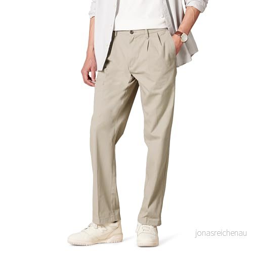 Amazon Essentials Herr klassisk passform skrynkelfri veckad chino byxa, khaki, 34 W x 32 L 4893966192843
