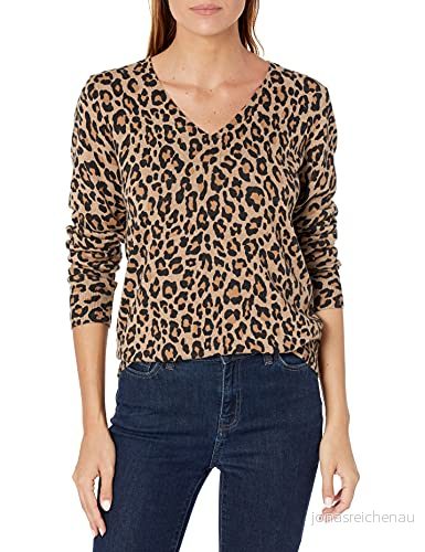Amazon Essentials dam klassisk passform lätt långärmad v ringad tröja (finns i plusstorlek), kamel leopard, X Large 194223274277