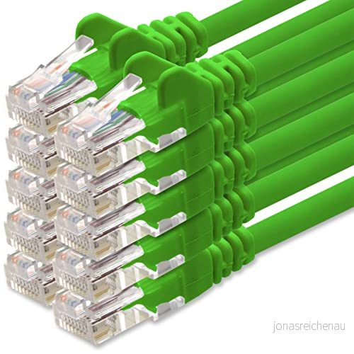 1aTTack.de nätverkskabel Cat.6 grön 10x 1m (set) CAT6 Ethernet kabel LAN 1000 Mbits (PoE) patchkabel 4251073652719