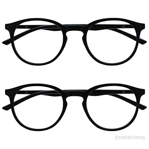 OPULIZE träffade läsglasögon 2 pack smala runda ramar repbeständiga fjädergångjärn svarta män kvinnor RR60 1 +2,00 5055955363569