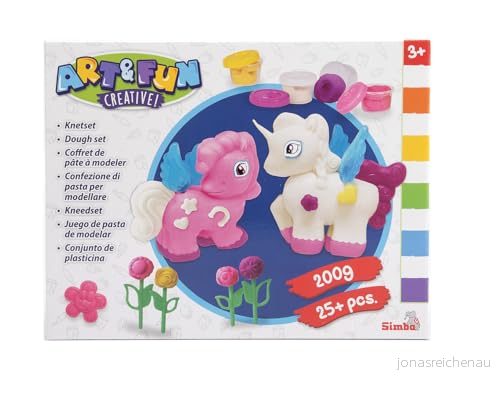 Simba 106326016 Art & Fun Set Leklera Enhörning med i Enhörningstema Innehållandes 4 x 50 g Leklera, 2 Enhörningsformer Samt Fler Tillbehör, Från 3 år 4006592056933