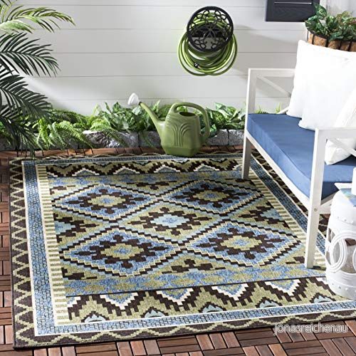 Safavieh fet och ljus inomhusvävd rektangulär matta, Veranda kollektion, VER096, i grönt/choklad, 160 x 231 cm för vardagsrum, sovrum eller valfritt inomhusutrymme 683726748779