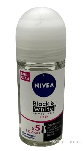 NIVEA Black & White Invisible Original roll on i 6 pack (6 x 50 ml) antiperspirant för doftande smidig hud deodorant att skydda kläder 4005900463968