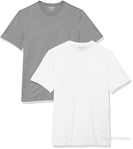 Amazon Essentials Herr Slim Fit kortärmad T shirt med rund hals, 2 pack, grå ljung/vit, Large 196433605780
