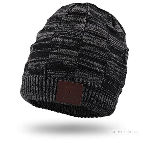 August EPA25 Bluetooth Mössa Hatt för män och kvinnor inbyggda stereohörlurar batteri ljudspelande Beanie, tvättbar trådlös stickad Unisex Vuxen perfekt löpning Jogging Mörkgrå 5053047010032