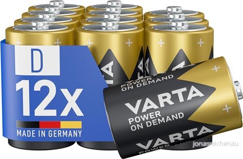 VARTA Batterier D Mono, paket med 12, Power on Demand, Alkalisk, förvaringspaket, intelligent, flexibelt, effektivt, för datortillbehör, Made in Germany 4008496059201