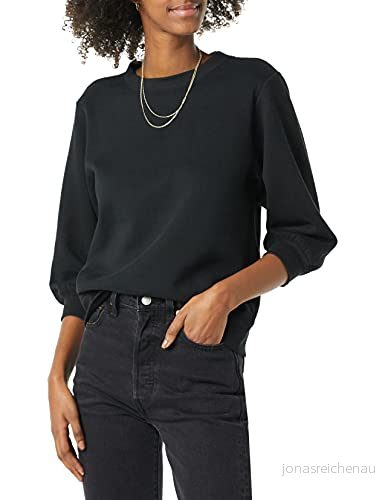 Amazon Essentials dam fransk frotté fleece ärm detalj rund hals tröja, svart, X Large 195111707457