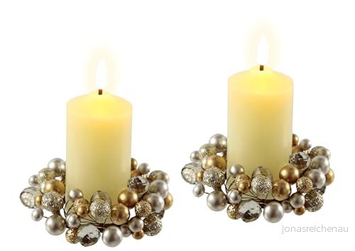 LED ljus av äkta vax med krans, set om 2, elektriskt ljus, varmt vitt, stämningsljus, belysning, dekoration, stumpljus, stora adventsljus, adventskrans, romantisk alla hjärtans dag, champagne, 4019844803186