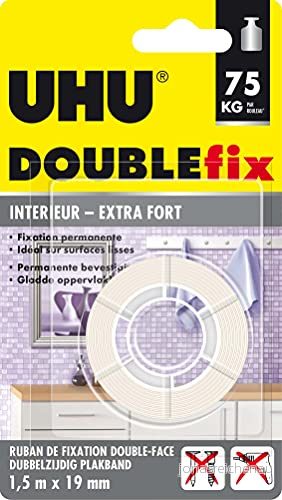 UHU Doublefix extra stark osynlig inre dubbelsidig tejp, ultrakraftig, transparent, rulle 1,5 mx19 mm 4026700369151