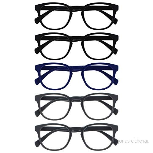 OPULIZE Pop läsglasögon 5 pack roliga runda matt ram svart blå grå fjädergångjärn reptåliga män kvinnor RRRRR2 11377 +1,50 5055955358015