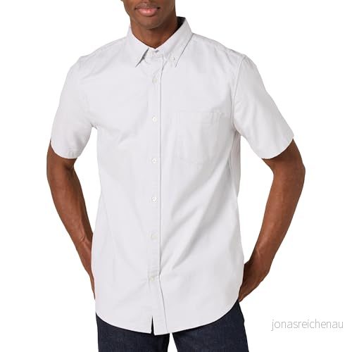 Amazon Essentials Herr Slim-Fit Kortärmad Stretch Oxfordskjorta med ficka, ljusgrå, X-Small 196433507534