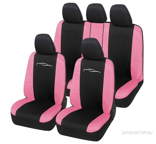 Auto Accessori Lupex Universal Racing bilstolsöverdrag set fram och baksätesskydd i polybomull (svart rosa) 8056669277774