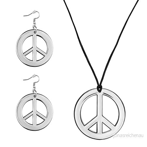 3 delat hippieset med Peace örhängen och halsband i silver för damer 4260629776762