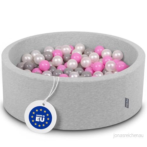 KiddyMoon 90 x 30 cm/300 bollar 3 cm baby lekbad med färgglada rund Made in EU, ljusgrå: pärlgrå rosa 5902687416257