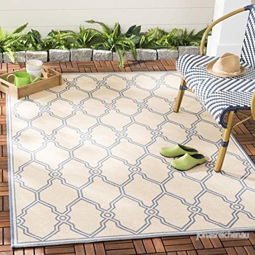 SAFAVIEH Multifunktionell inomhus/utomhatta, vävd polypropen matta, grädde/blå, 90 x 150 cm 889048603271
