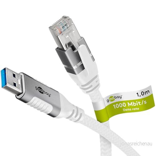 goobay 1 m LAN till USB kabel Gbit dataöverföring A 3.0 RJ45 Ethernet CAT 6 ansluter router och notebook eller PC kabeladapter för bärbar dator ersätter adapter 4040849741579