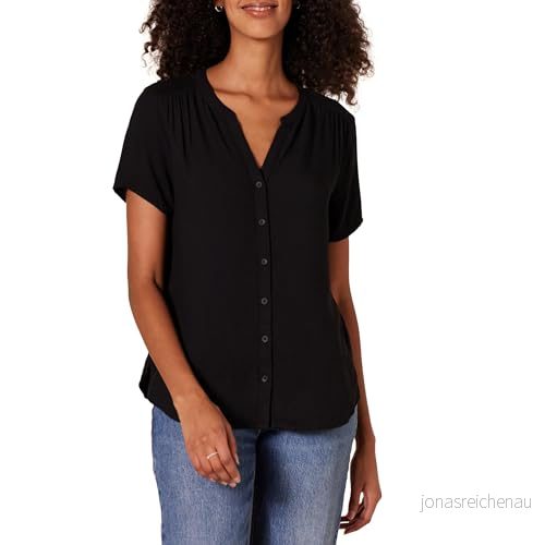 Amazon Essentials kortärmad vävd blus klädtröja, svart, S 194223975563