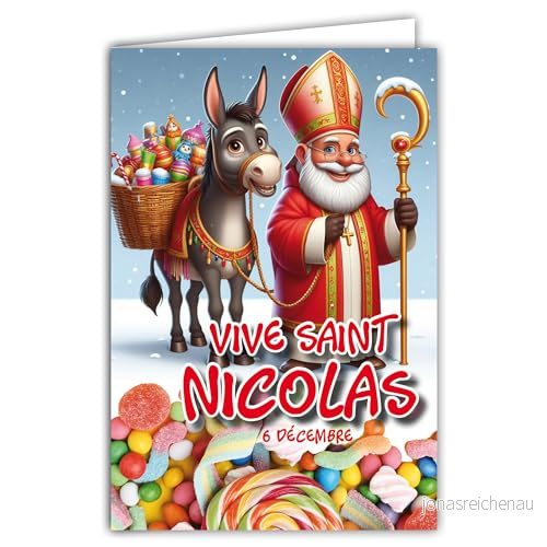 68 1335 kort med levande kuvert Saint Nicholas sin grå åsna 6 december, bra skolbarn, kloka barn som samlarbilder för pojkar, flickor, bomber tillverkad i Frankrike 3700676659355