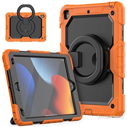 HUEZOE iPad fodral 10,2 tum, Modell 2021/2020/2019 Skyddsskydd för hela kroppen med 360 graders vridbart fäste Axelrem 9/8/7, Orange 7627528606366