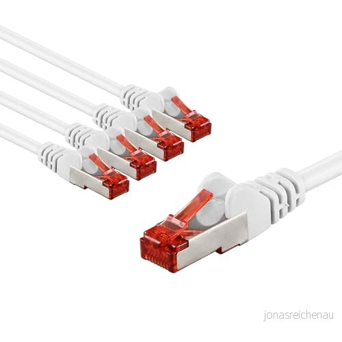 goobay 65983 CAT6 nätverkskabel i en uppsättning med 5/patchkabel skärmad S/FTP/CU Ethernet kabel, PiMF, LSZH/Cat 6 kabel 10 Gbits/vit/5 x 2 m 4040849659836