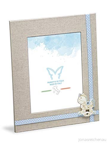 Mareli fotoram för barn 20 x 23,5 cm i linneväv med himmelsk dekoration, träram av trä, fotostorlek 13 18 presentidé 8059174872830