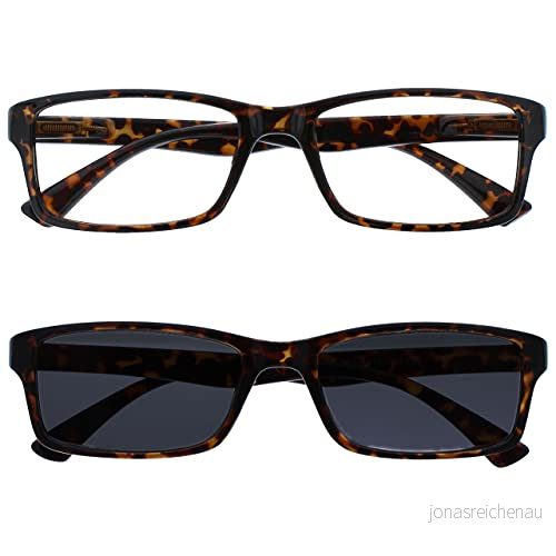 The Reading Glasses Company svarta läsare med matchande solläsare värde tvåpack män kvinnor UVSR2092BK +1,00 +1.50 Optical Power Brown Tortoiseshell 5055955311904