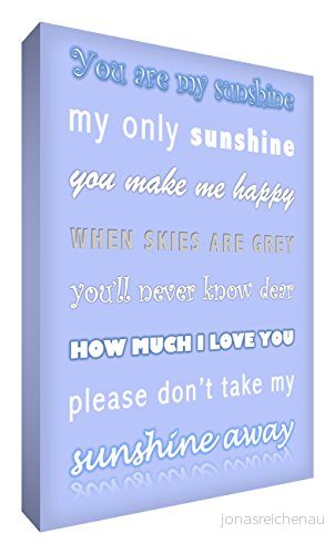 Little Helper SUN128 01G Feel Good Art väggprydnad kanvas i modern typografisk stil "You are my sunshine" 20 x 30 cm Soft Blue 5055872616878