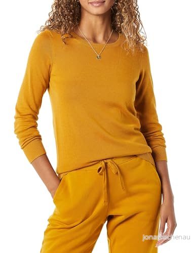 Amazon Essentials långärmad lätt tröja med rund hals (finns i plusstorlek), guldgul, X Large 195111561448
