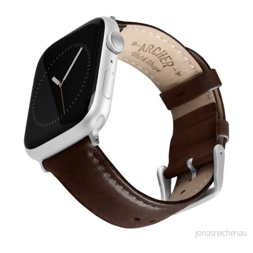 Archer Watch Straps Premium Läder Klockarmband för Apple (Mörk Kastanj/Matchad Tråd, Silver, 40/41/42mm) 810054476160